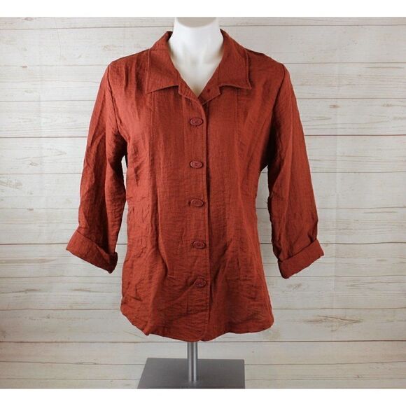 👕 Habitat S Rust Crinkle Button-Front Blouse Top (Small) - Picture 1 of 6